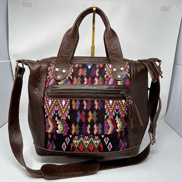 None and/or Unknown Handbags - Large Handbag Crossbody Guatelmalan Leather Embroidered Colorful Huipil Artisan
